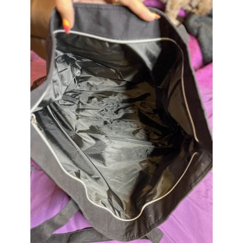 Victoria's Secret Women's Extra Large Black Canvas And Pink Sequin Tote Bag EUC